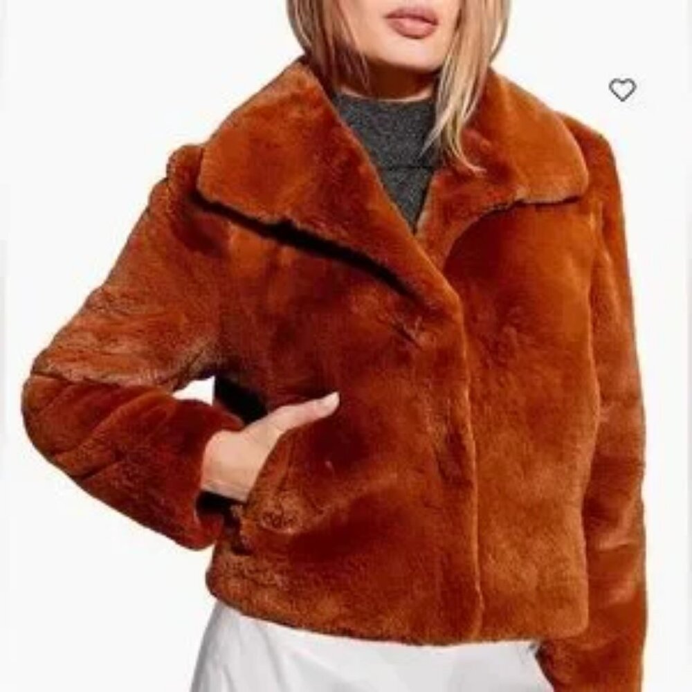 NWT Womens As by DF (Item- 228) Brown Alba Faux Fur Chunky Coat Jacket M